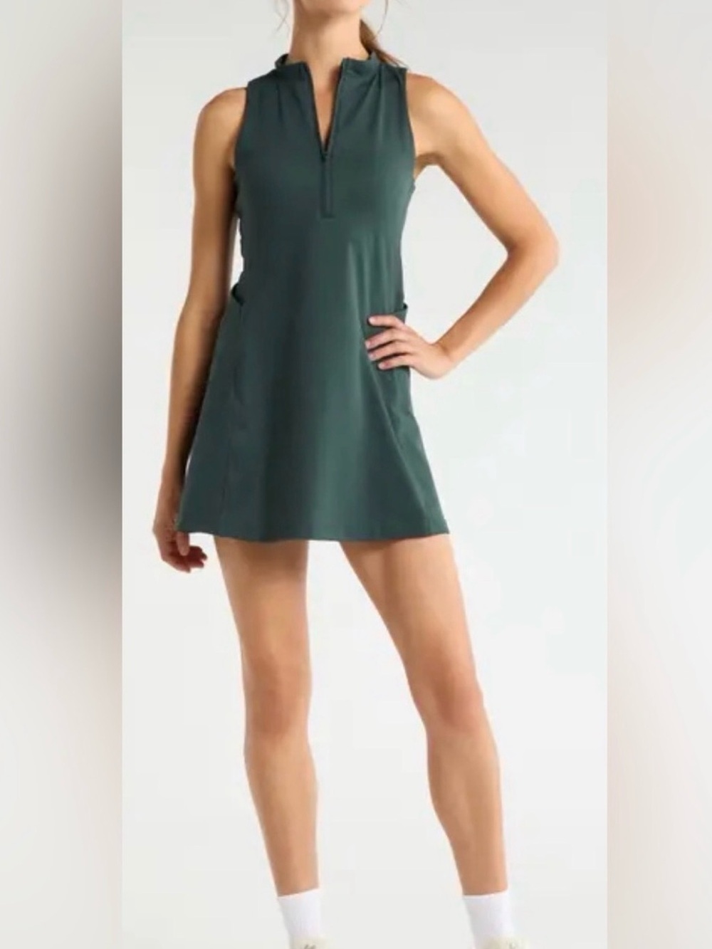 Zella Sleeveless Green Timber Athletic Dress and shorts